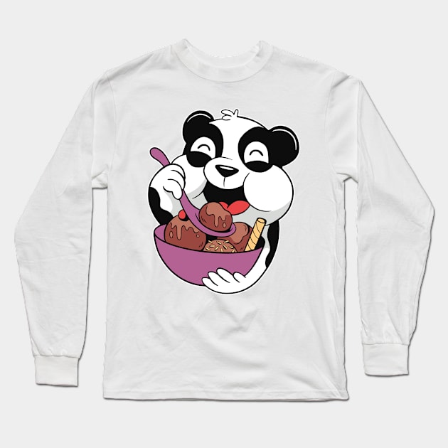 Cute Panda Eating Ice Cream Long Sleeve T-Shirt by OnepixArt